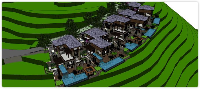 东南亚风格坡地度假别墅su模型_图1