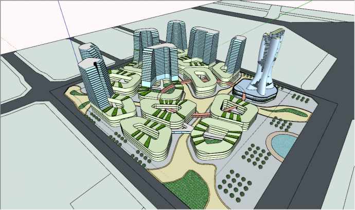 现代城市综合体生态方案su模型_图1