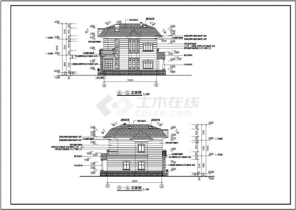 两层小别墅建筑cad设计图纸-图二