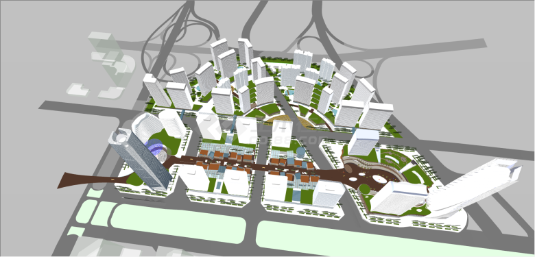 商业住宅综合体规划su模型-图一