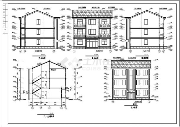 三层农村别墅建筑设计CAD图-图二