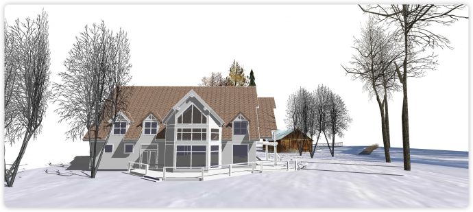 三角形屋顶造型雪地别墅su模型_图1