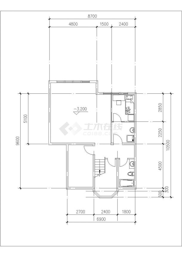 镇江市某村镇418平米2层砖混结构单体独栋别墅建筑设计CAD图纸-图一