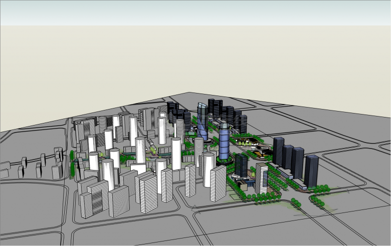 创意现代风格商业街城市规模su模型-图二