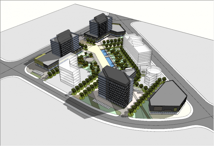 现代大型高端高级感商业楼街区细致su模型_图1