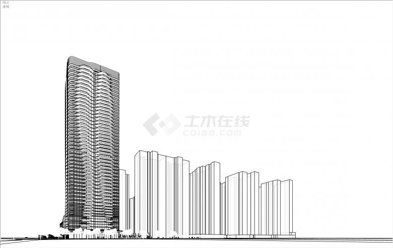 新颖现代风格商场及高层办公楼su模型-图一