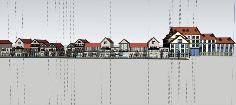 现代西班牙风格商业街su模型-图一