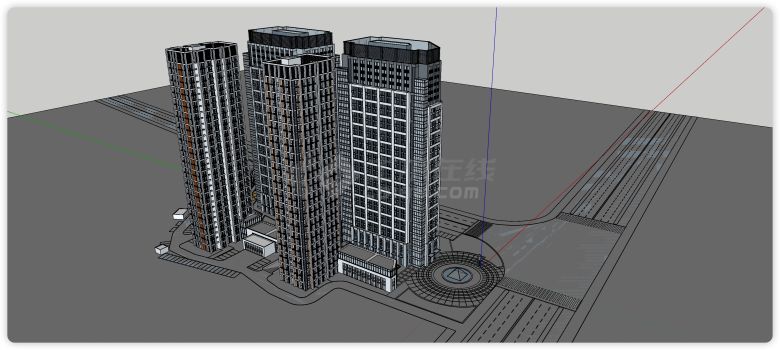 四栋方形结构住宅区项目su模型-图二
