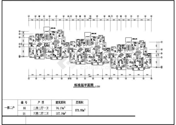 开封市某小区对称户型住宅楼建筑工程设计CAD图（含平立剖）-图二