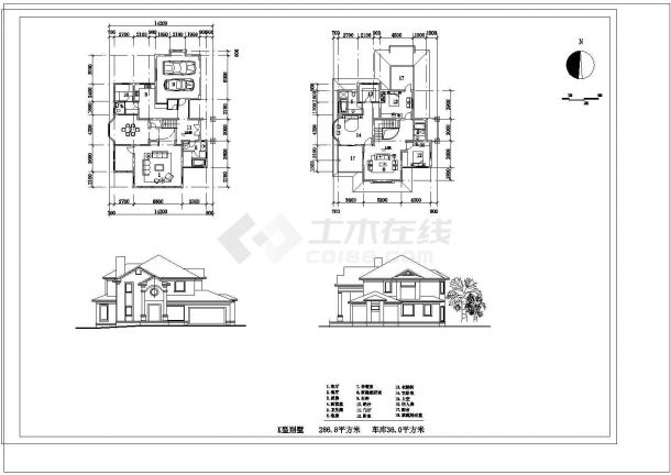 镇江市286.8平方二层欧式K型别墅施工图含效果图-图一