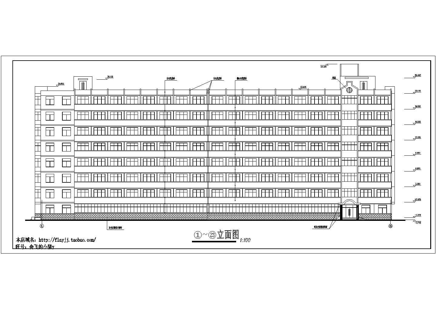某城市高校分区地下一层地上七层六人间学生宿舍建筑设计CAD图（含楼梯间、屋顶水箱平面图）
