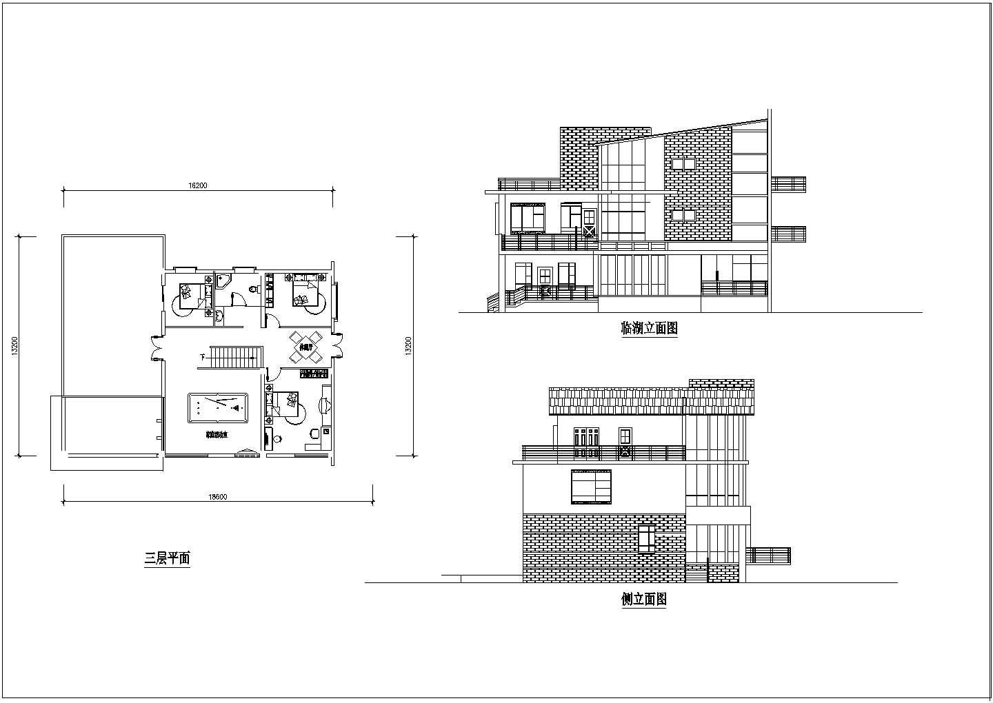 三层别墅建筑两套设计施工图附效果图