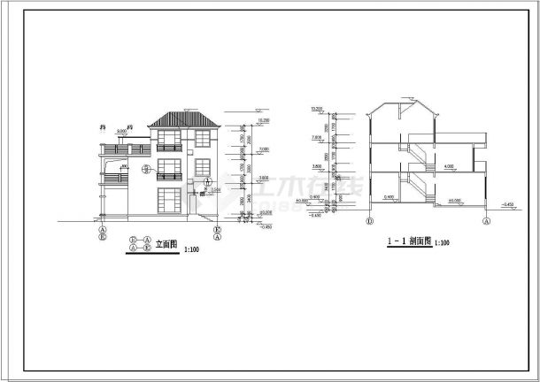 三层别墅建筑设计施工图附效果图（含设计说明）-图二