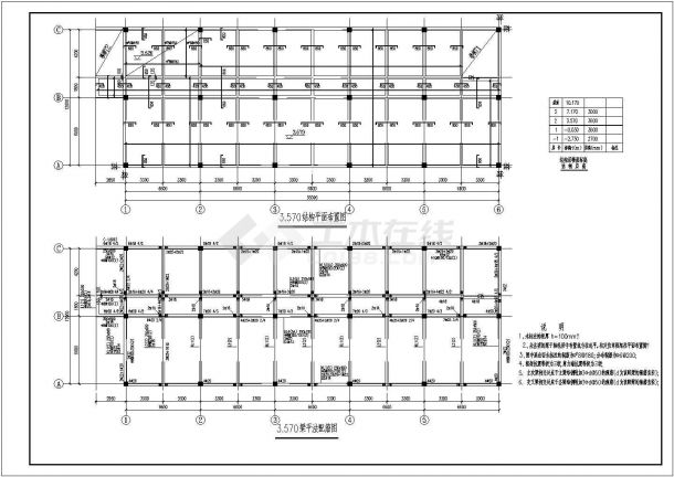 长33米 宽12米 -1+3层框架办公楼结构施工图-图二