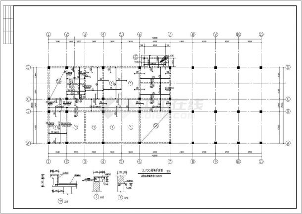 长42米 宽15米 3层独立基框架办公楼结构施工图-图一