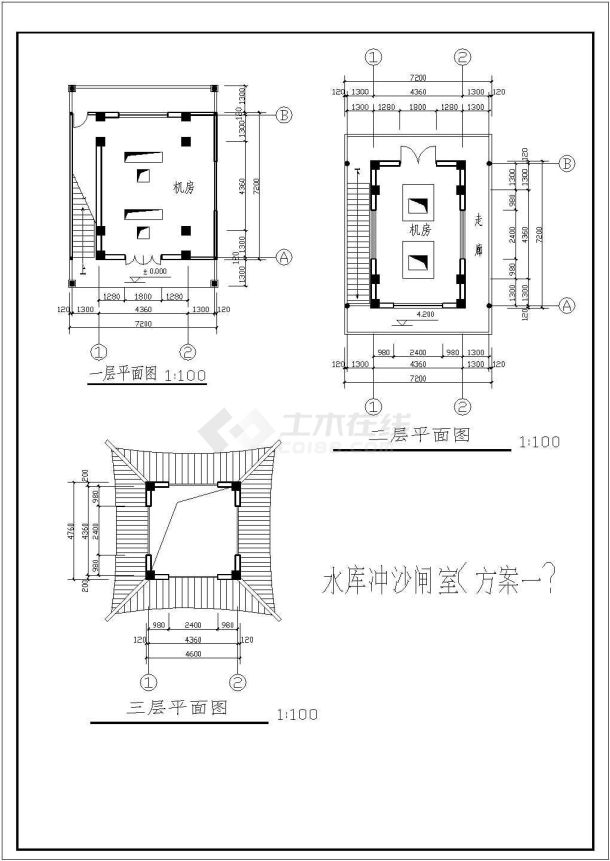 某水库大坝冲沙闸室仿清式古建景观亭CAD设计大样-图一