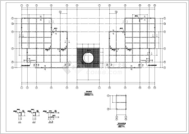 长59.4米 宽22米 3层框架办公楼结构设计图-图一