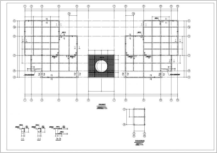 长59.4米 宽22米 3层框架办公楼结构设计图_图1