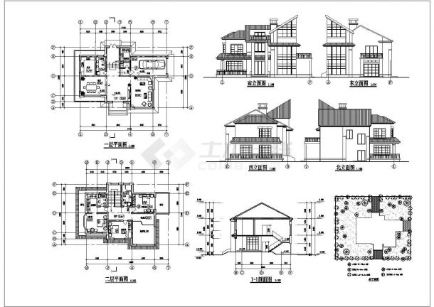 唐山市二层现代风格1号别墅施工图含效果图-图一