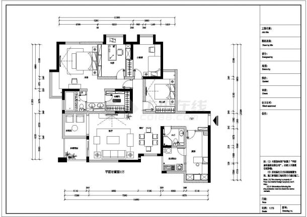欧式（四房）住宅装修施工图（推荐学习）-图二