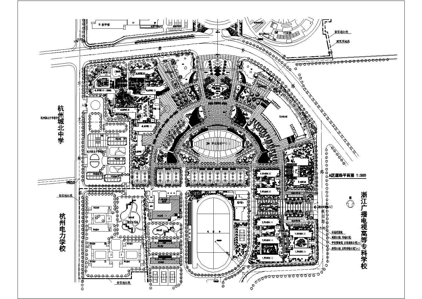某城市内高校总规划详细设计施工方案CAD图纸