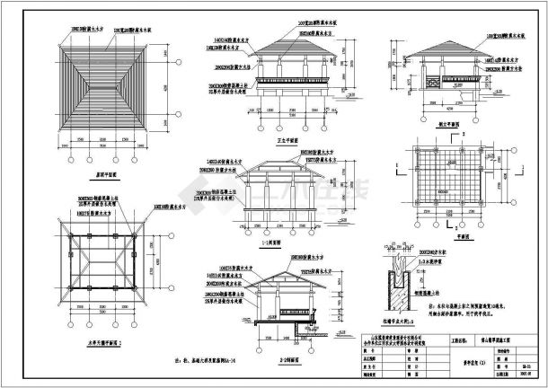 西安某重点大学内部仿古木亭长廊建筑设计CAD图纸-图一