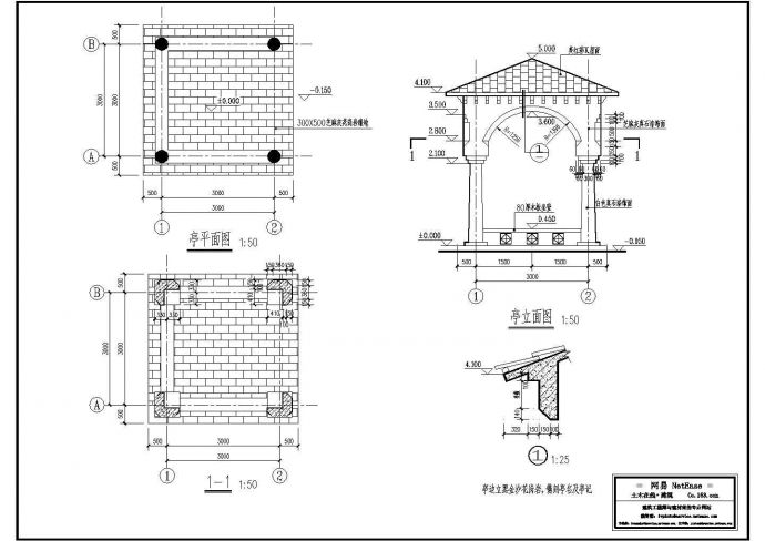 威海市某海景公园小型欧式亭子建筑设计CAD图纸_图1