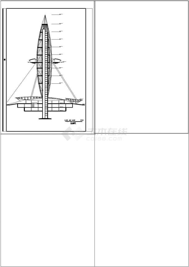 某地区观光塔建筑设计方案图纸-图二