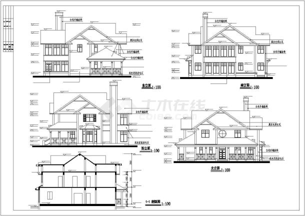 某城市东方花园C型别墅建筑设计施工CAD图纸-图二