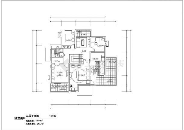 某市郊单体别墅建筑完整设计施工CAD图纸-图二