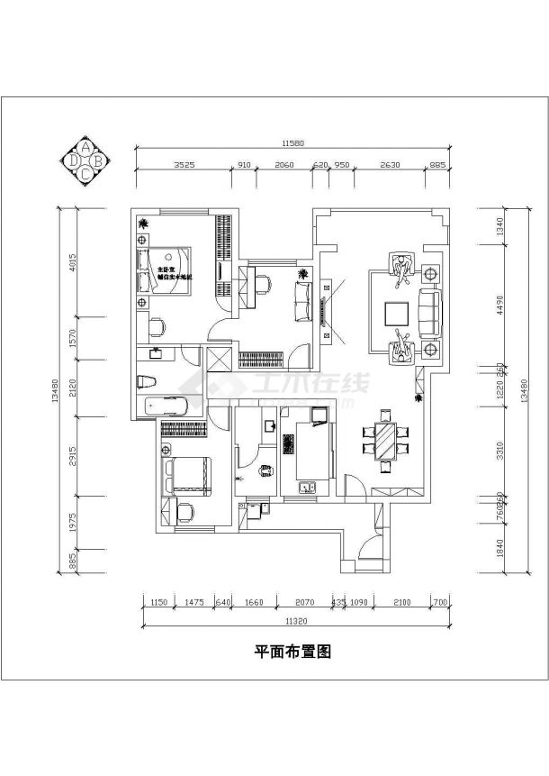 2居130平米住宅装修施工图(简约风格)-图二