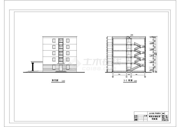 【5层】5443平米框架办公楼建筑剖面cad图纸-图一