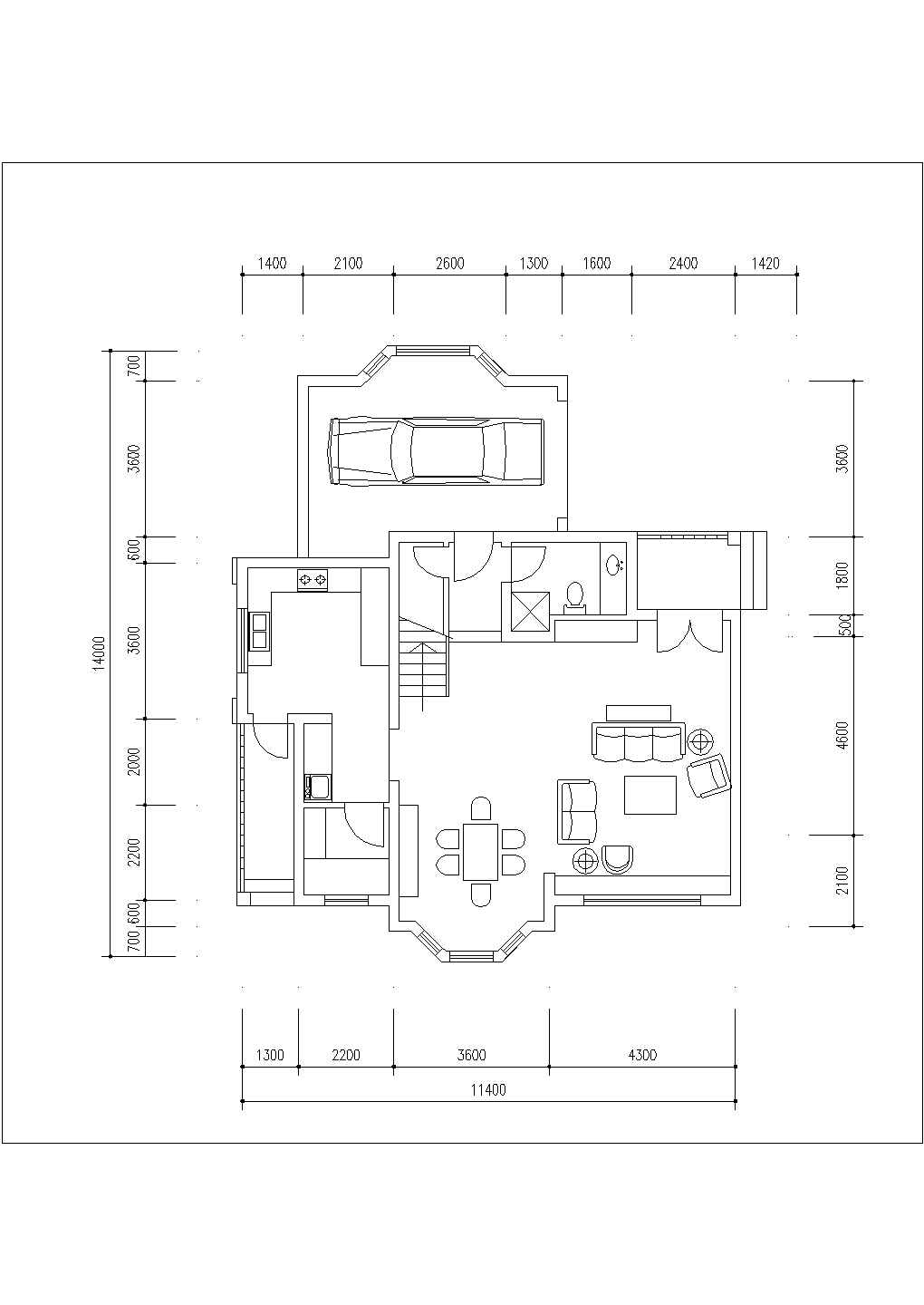 咸阳市前进新村某2层砖混结构单体别墅平立面设计CAD图纸