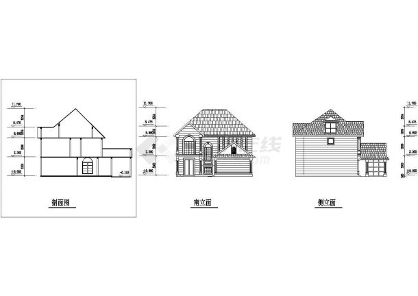 包头市某现代村镇350平米3层框架结构单体别墅平立面设计CAD图纸-图一