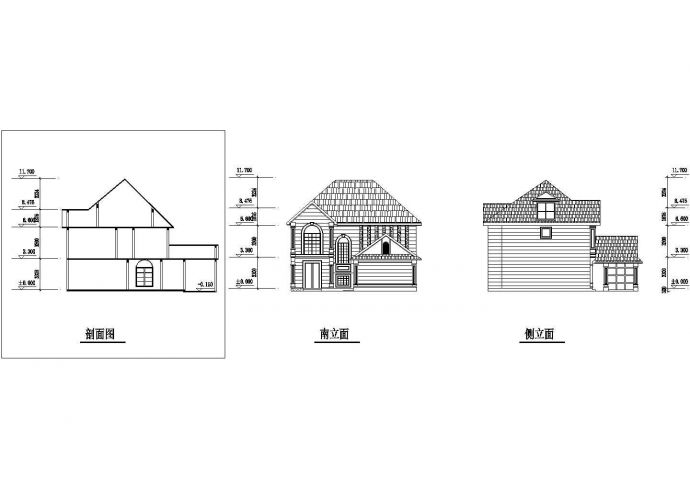 包头市某现代村镇350平米3层框架结构单体别墅平立面设计CAD图纸_图1