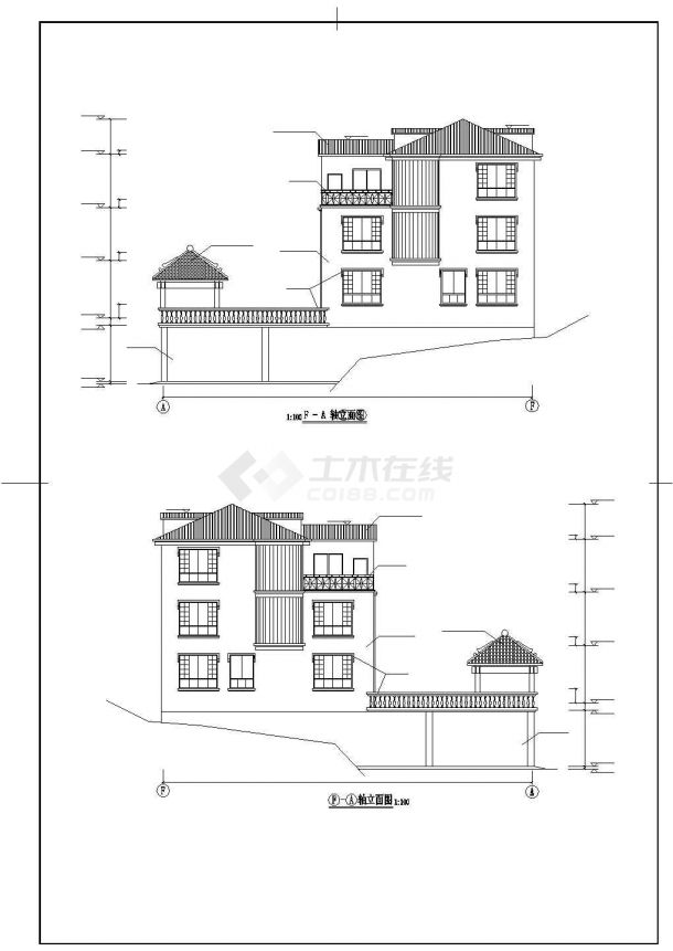 连云港市澜荷花园别墅区3层砖混独栋别墅建筑设计CAD图纸（含地下室）-图一