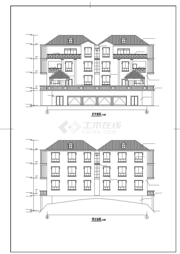 连云港市澜荷花园别墅区3层砖混独栋别墅建筑设计CAD图纸（含地下室）-图二