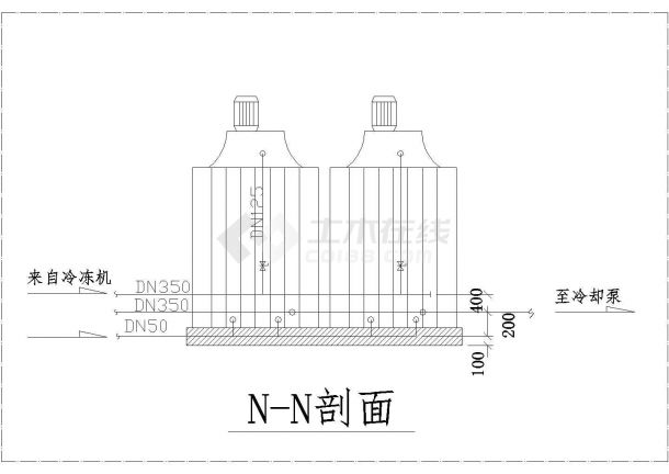 黑龙江某大型工厂冷却塔平面布置图 剖面图-图二