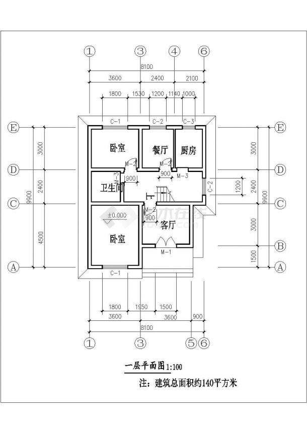 合肥市桔平村140平米双层框混结构民居别墅楼平立面设计CAD图纸-图二