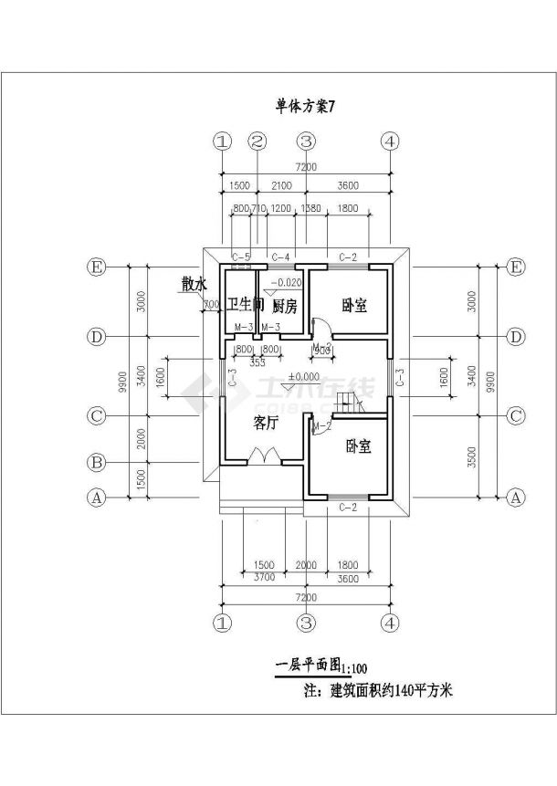 连云港市城湖新村某2层140平米砖混结构私人别墅楼建筑设计CAD图纸-图一