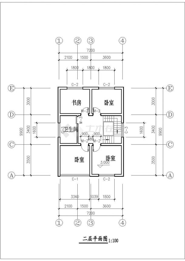 连云港市城湖新村某2层140平米砖混结构私人别墅楼建筑设计CAD图纸-图二