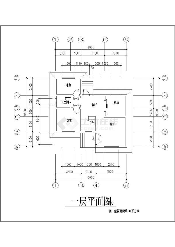 杭州市临安区城湖新村某148平米2层砖混结构别墅平立面设计CAD图纸-图二