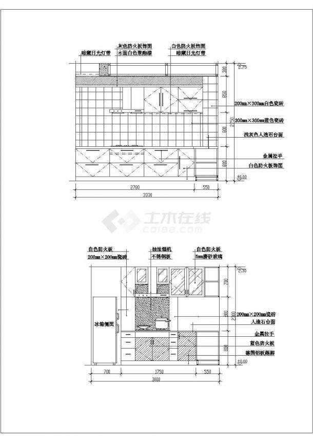 【杭州】某样板房家装大全之厨房全套施工设计cad图纸-图二