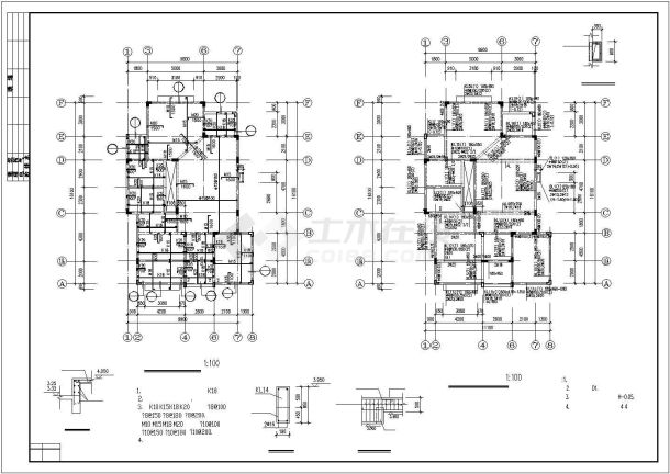 太原市锦水湾花园2层框混结构单体别墅全套结构设计CAD图纸-图一