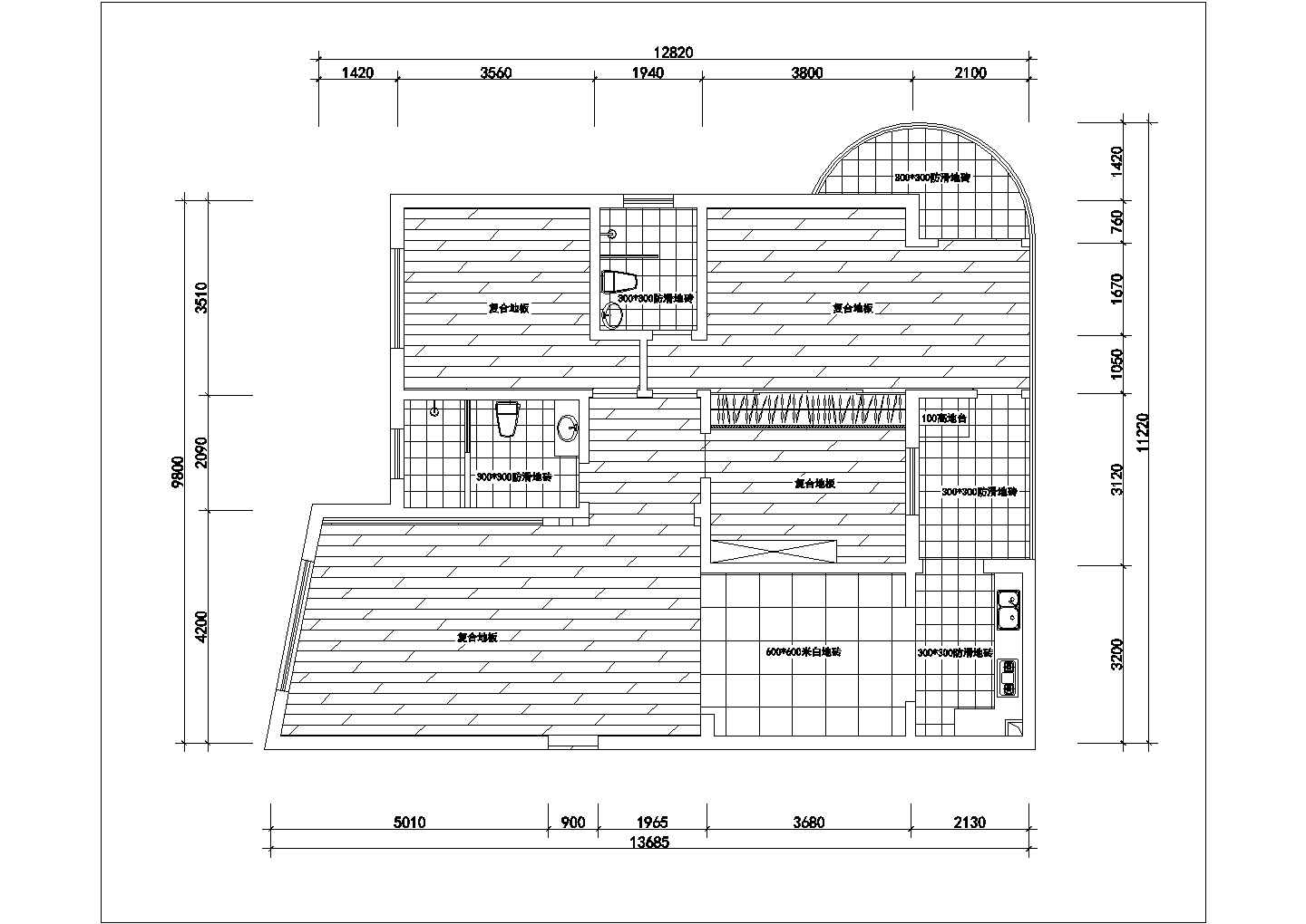 三居室住宅装修施工图（含效果图）
