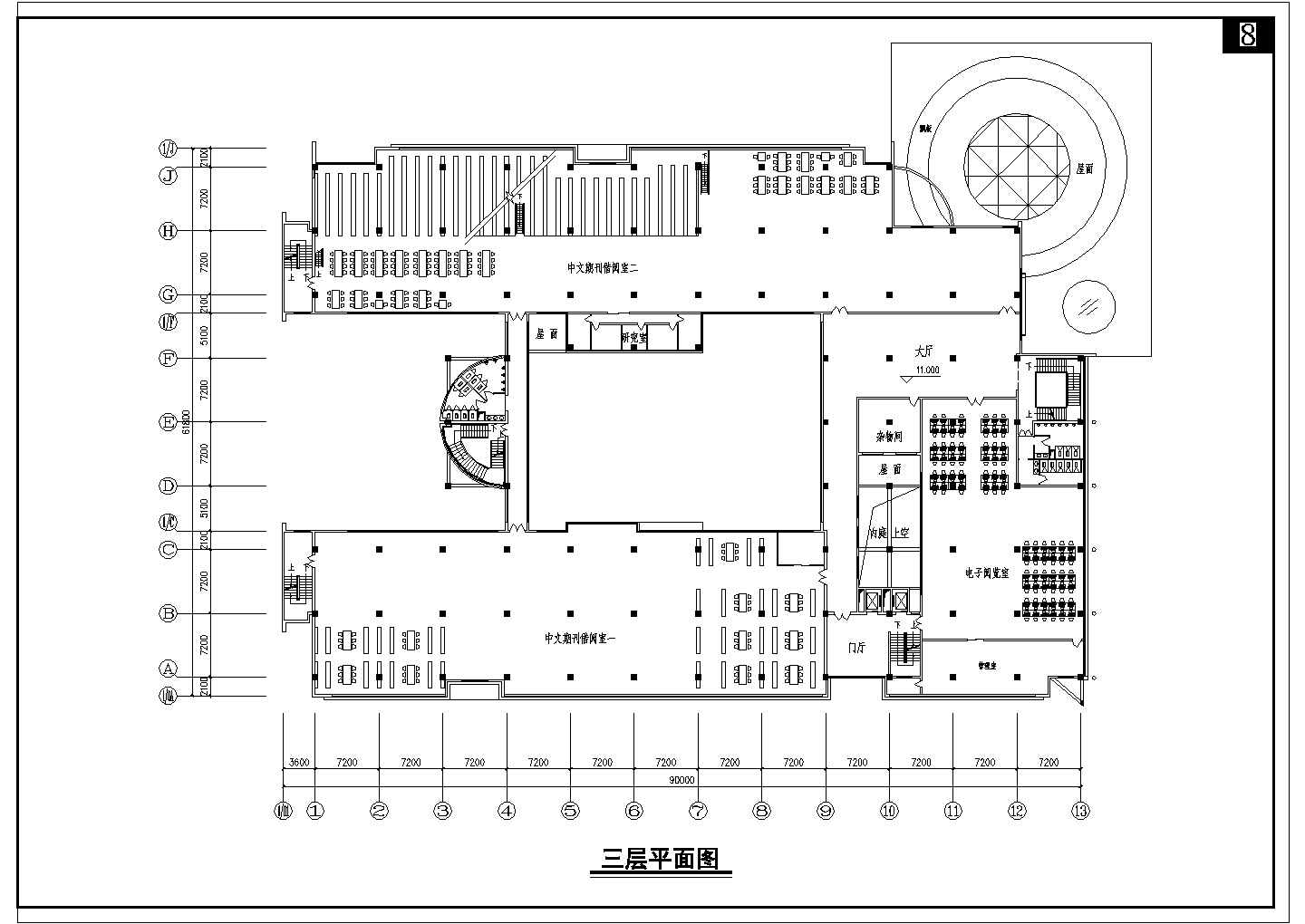 [四川]某大学图书馆整套装修cad平面施工图(含负一层平面图，各层平面图，)