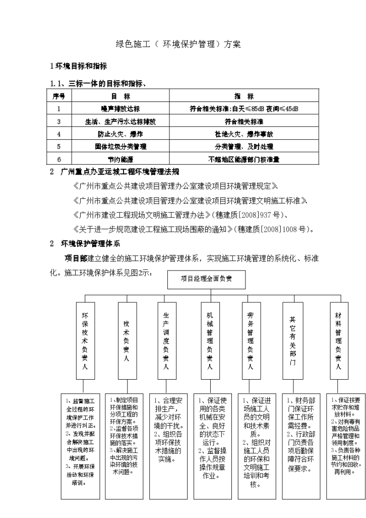 广州亚运城工程绿 色施工（ 环境保护管理）方案.-图一