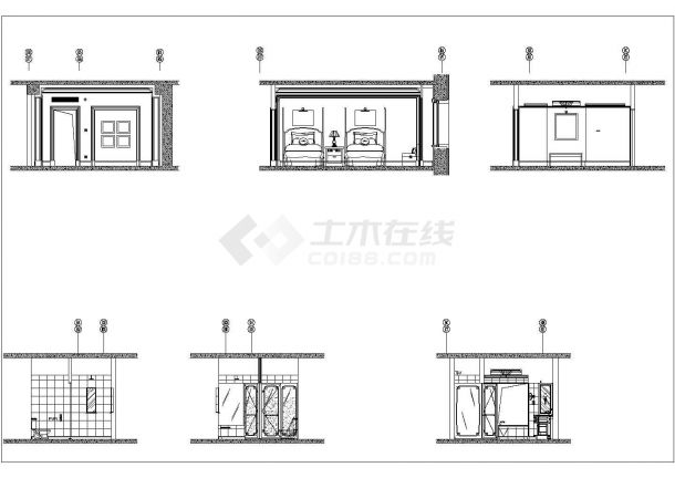 北京丽思卡尔顿酒店标准客房间室内装饰设计cad全套施工图（标注详细）-图二