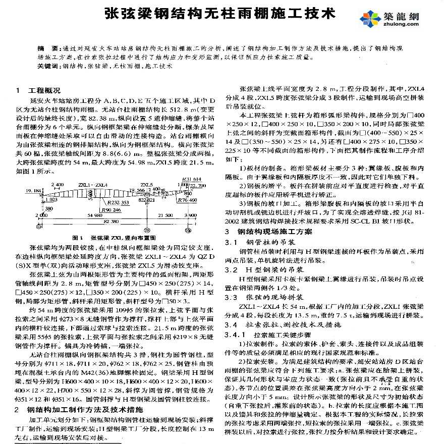 张弦梁钢结构无柱雨棚施工技术-图一