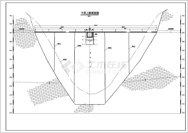 苏州某工程投标大坝结构全套设计cad施工图(含大坝上游展视图)-图一